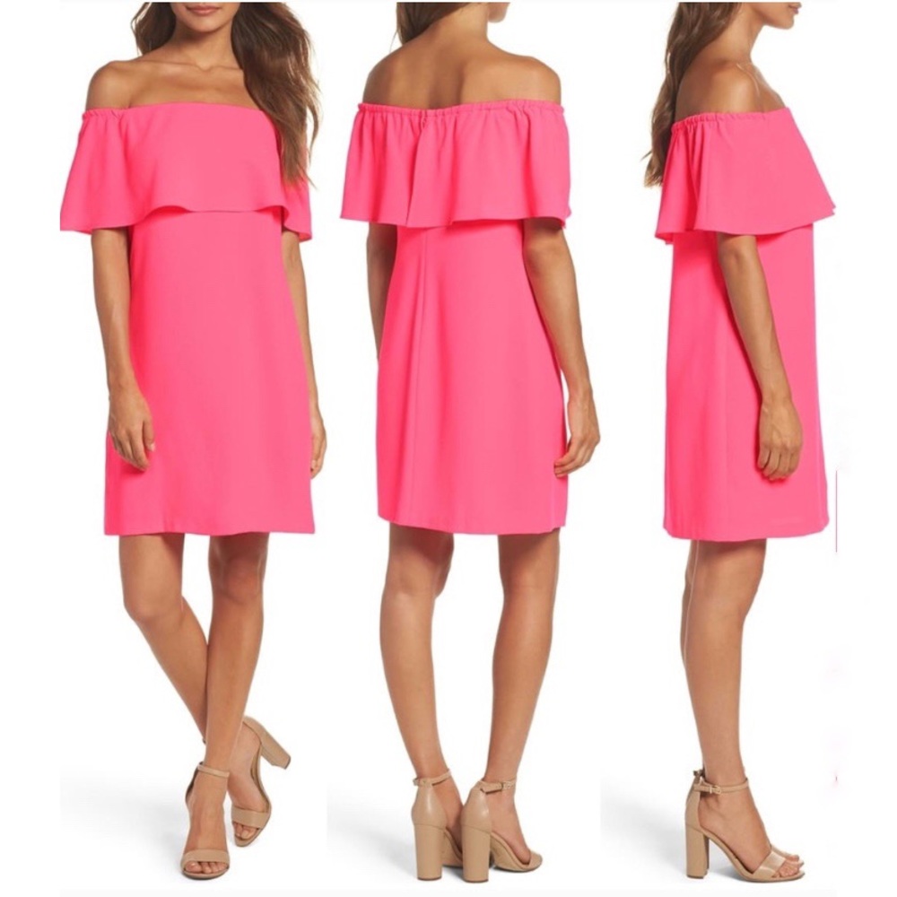 Charles Henry Off The Shoulder Dress Neon Pink NWT